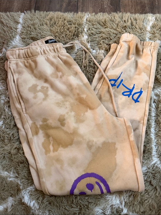 Brooklyn Cloth Pants - Brooklyn Tie-Dye Beige Jogger Pants with Purple & Blue Accents